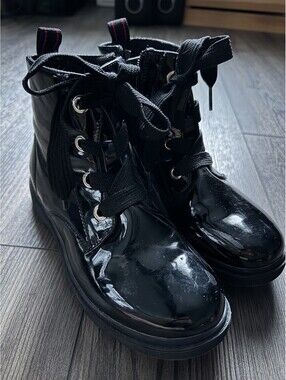 Girls Black Patent Combat Style Boots Size 4 Black - Sprox